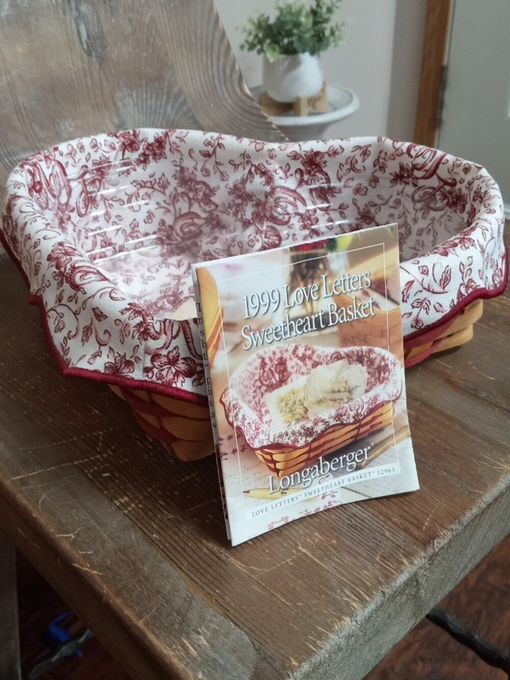 Longaberger 1999 Sweetheart Love Treasures Basket Cloth Liner 2 Clear Protectors